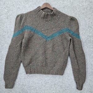 Vintage 80s Mohair Sweater Womens M Green Roll Neck Chunky Speckled SPORTSWORKS